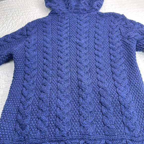 Aran Mor Ireland Galway Marl Blue Zip Up Wool Cable Knit Hooded Jacket/Cardigan - Picture 10 of 11